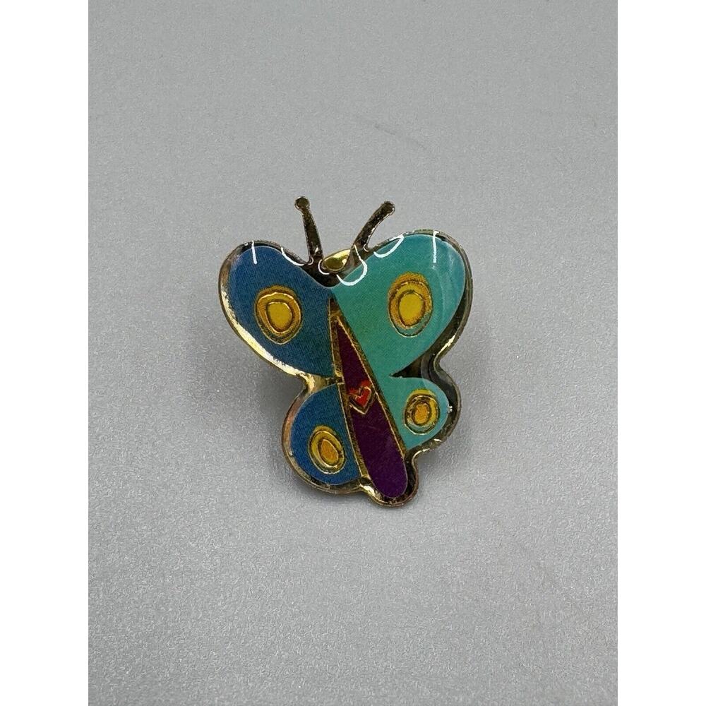 Multicolored Butterfly‎ Gold Colored Trim Lapel Hat Vest Pin